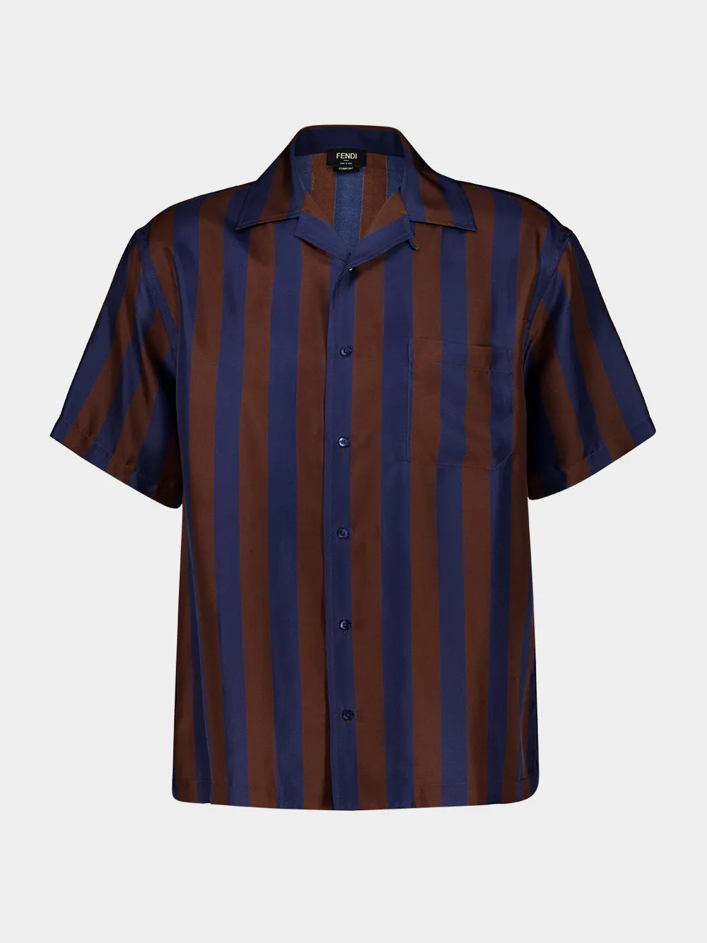 Brown and Navy Blue Pequin Silk Shirt sold by Fashion Clinic