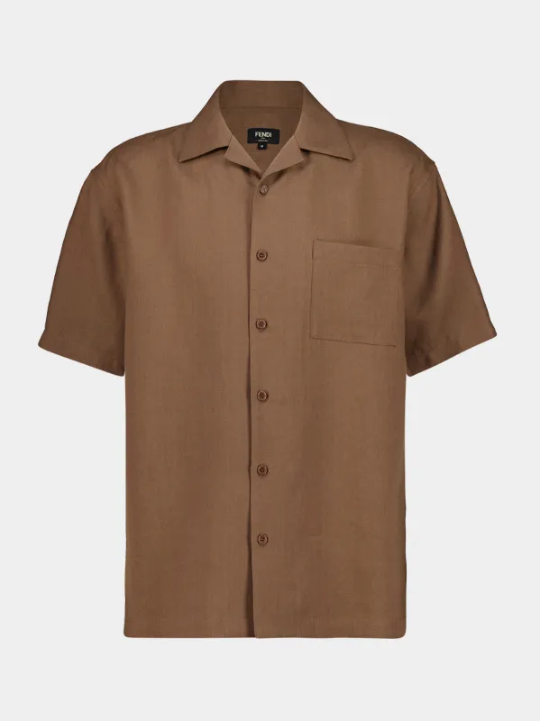 Light Brown Linen Bowling Collar Shirt made by Fendi