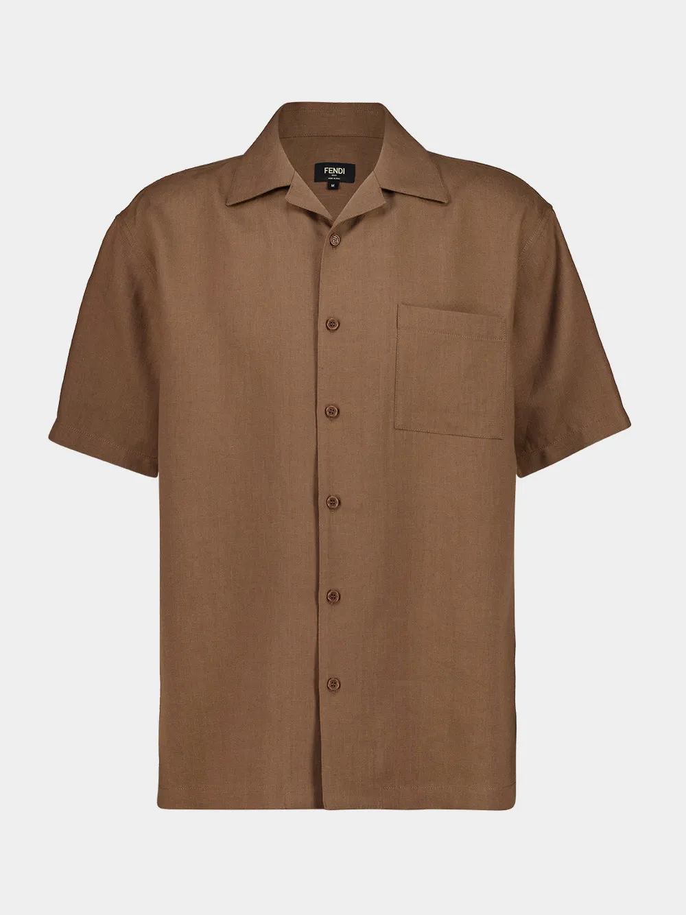 Light Brown Linen Bowling Collar Shirt sold by Fashion Clinic