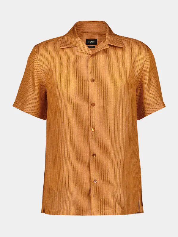 Orange Silk Bowling Collar Shirt made by Fendi