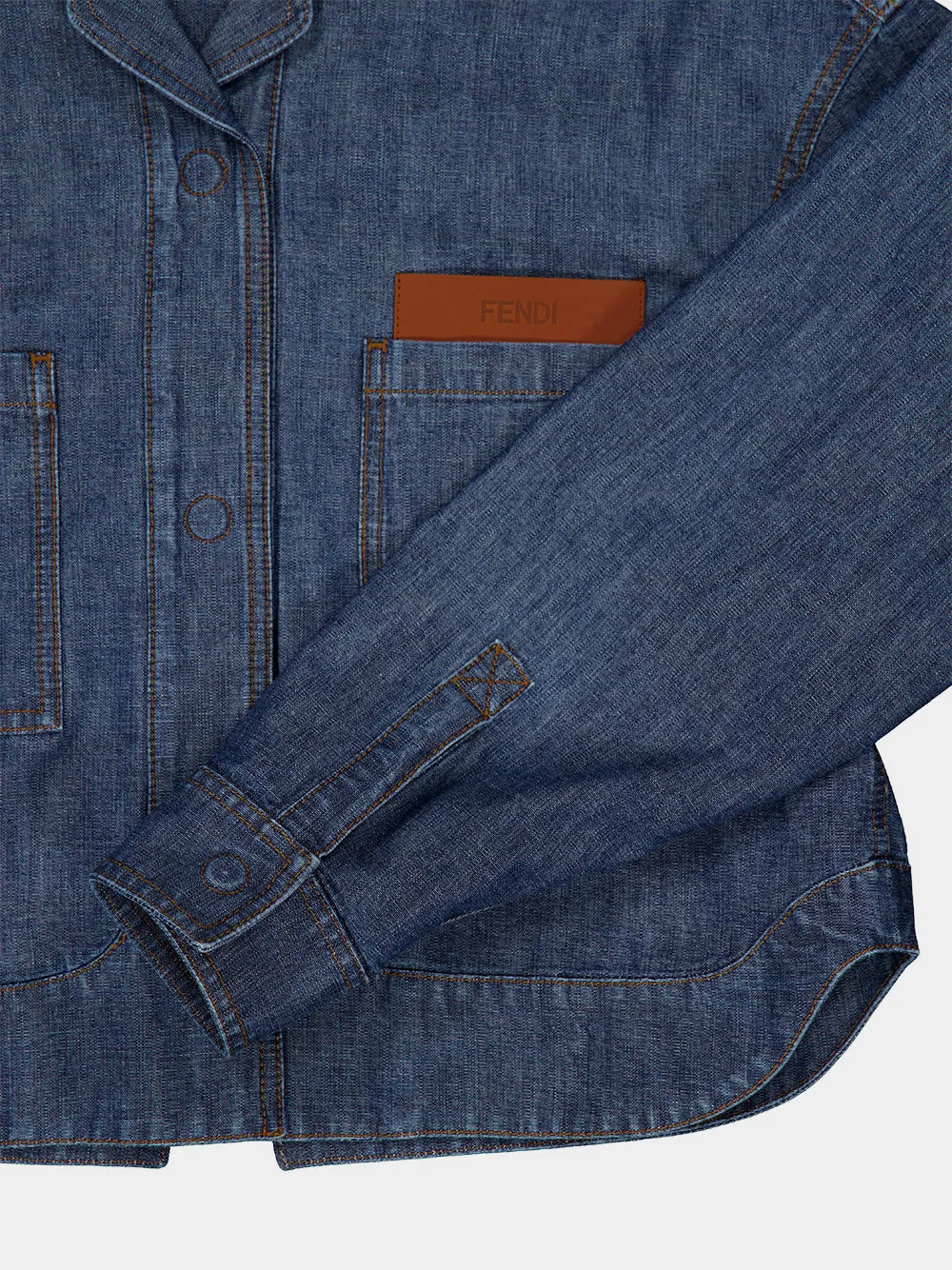 Navy Blue Chambray Short Jacket sold by Fashion Clinic product image thumbnail 4