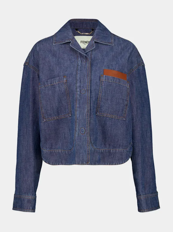 Navy Blue Chambray Short Jacket made by Fendi