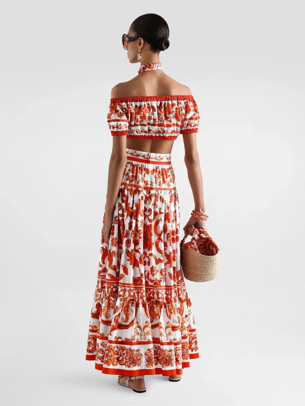 Orange Majolica Print Cotton Maxi Skirt sold by Fashion Clinic product image thumbnail 3