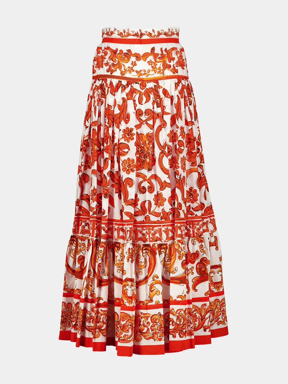 Orange Majolica Print Cotton Maxi Skirt sold by Fashion Clinic product image thumbnail 4