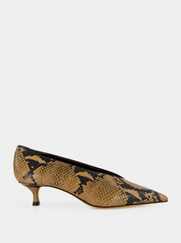 Fango Snake-Effect Babouche Kitten Pumps made by Le Monde Beryl