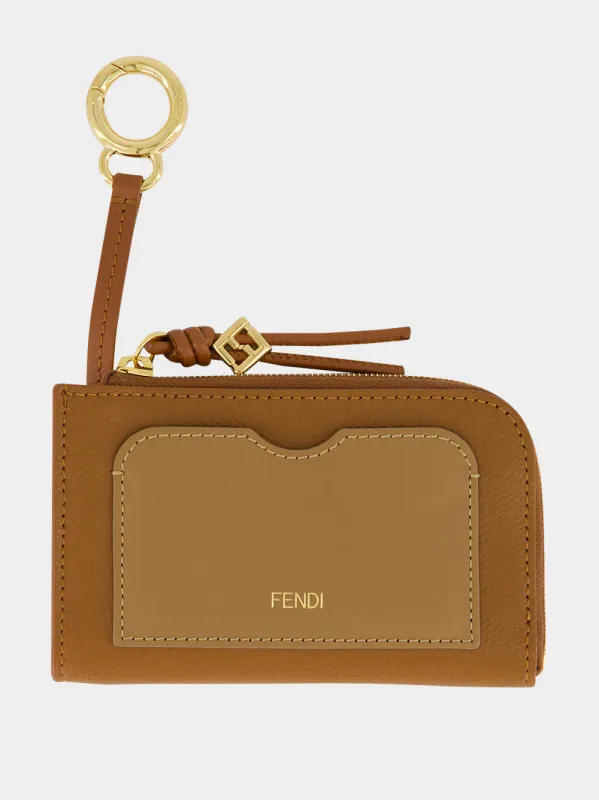 Brown Leather Zip Card Holder made by Fendi