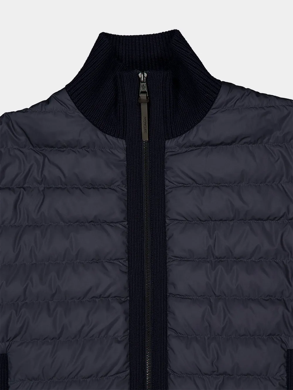 Navy Blue Padded Zip-Up Wool Cardigan sold by Fashion Clinic product image thumbnail 5