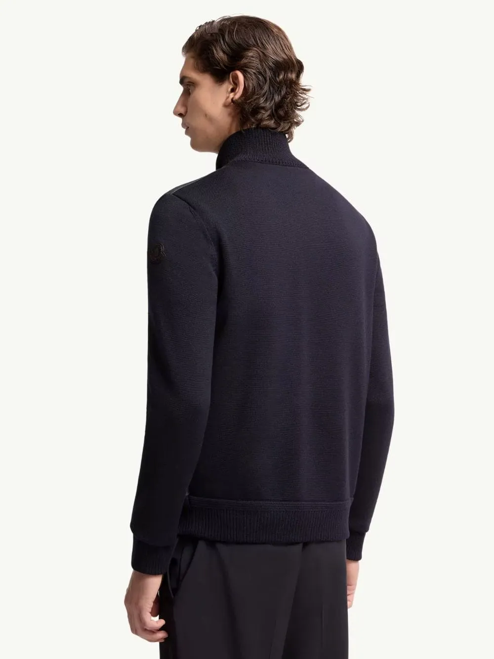 Navy Blue Padded Zip-Up Wool Cardigan sold by Fashion Clinic product image thumbnail 3