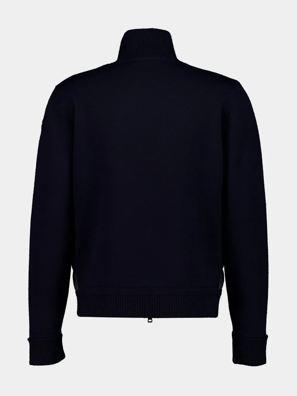 Navy Blue Padded Zip-Up Wool Cardigan sold by Fashion Clinic product image thumbnail 4