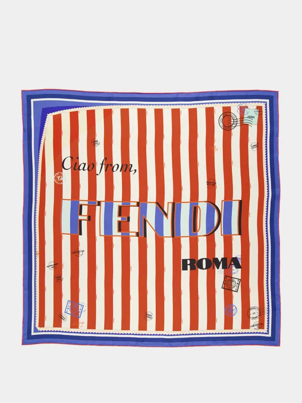 Red and Blue Striped Silk Foulard made by Fendi