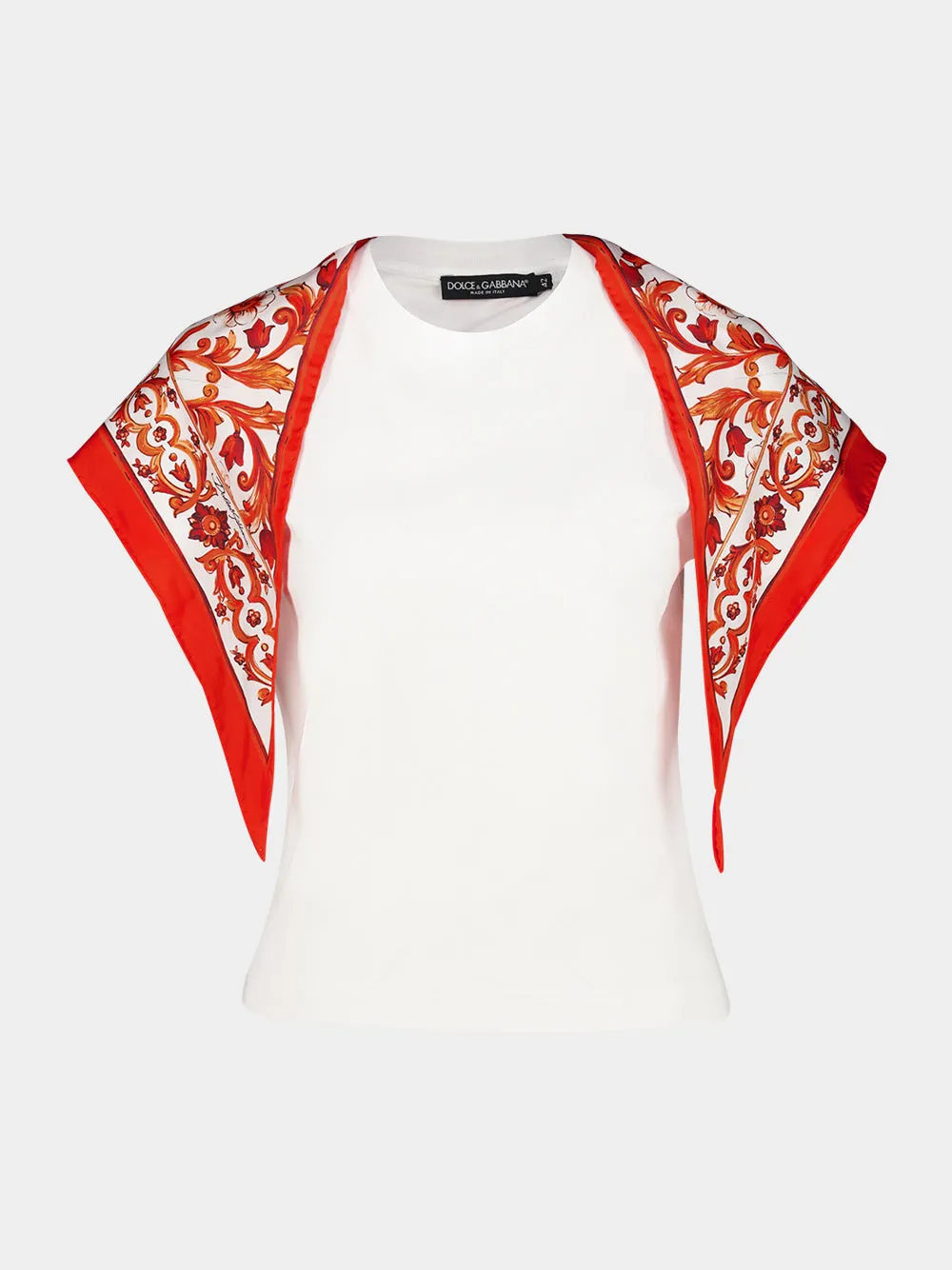 White Majolica Scarf T-Shirt sold by Fashion Clinic