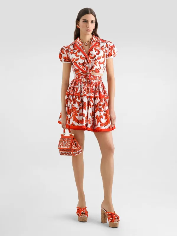 Orange Majolica Poplin Tie Shirt made by Dolce & Gabanna