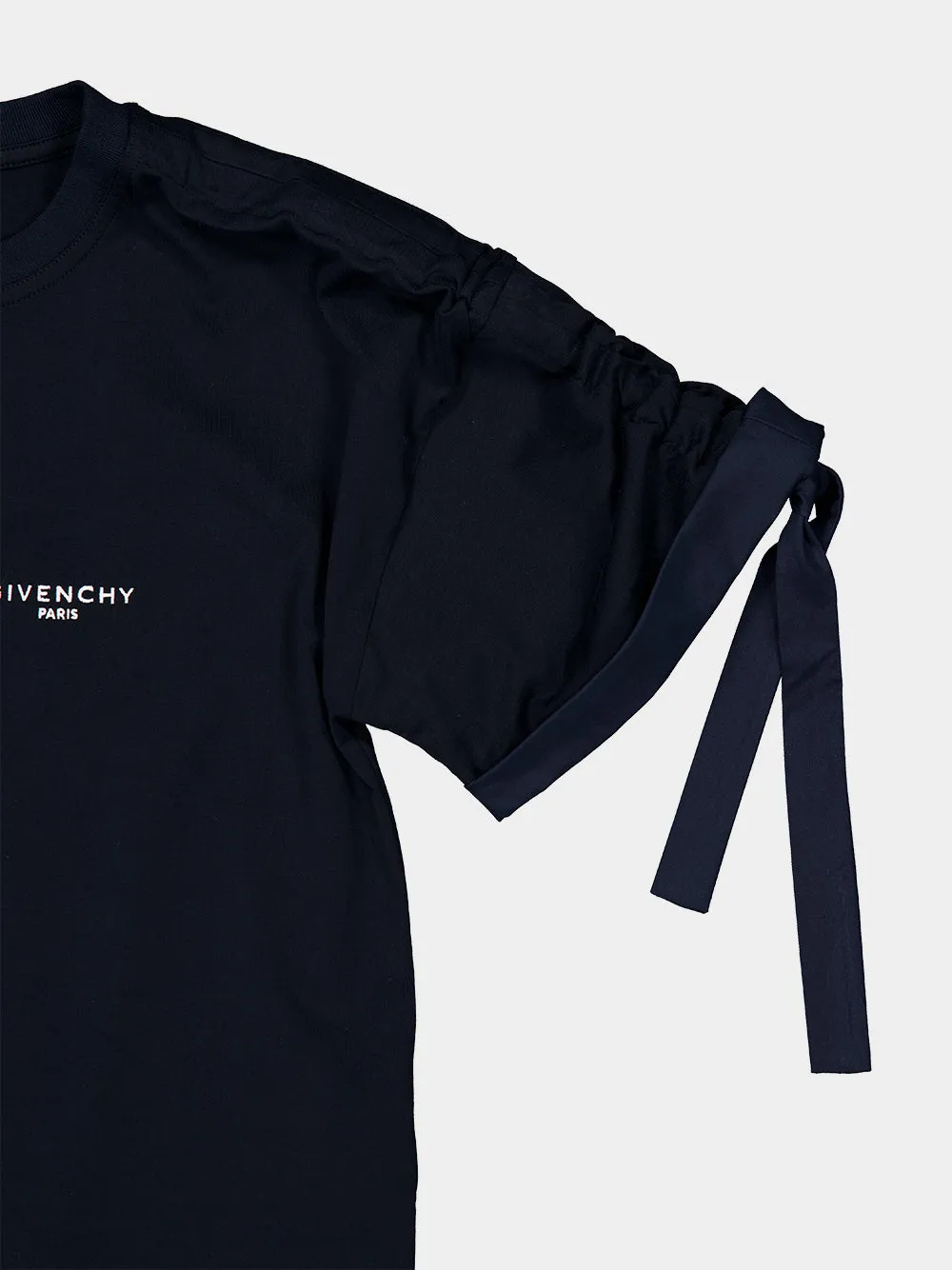 Navy Gathered Sleeve Cotton T-Shirt sold by Fashion Clinic product image thumbnail 4