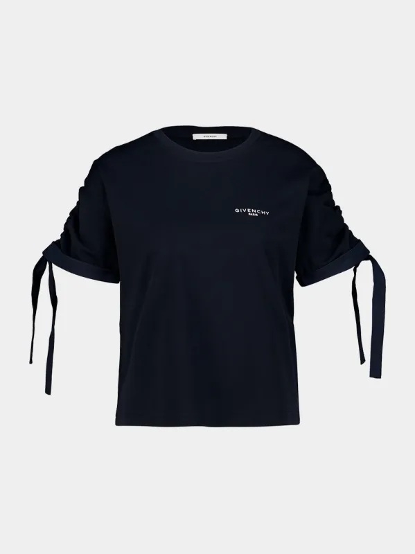 Navy Gathered Sleeve Cotton T-Shirt made by Givenchy