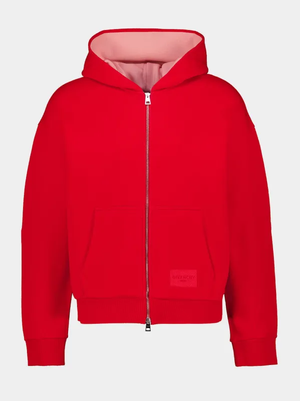 Red and Pink Couture Seam Zip Hooded Sweatshirt made by Givenchy