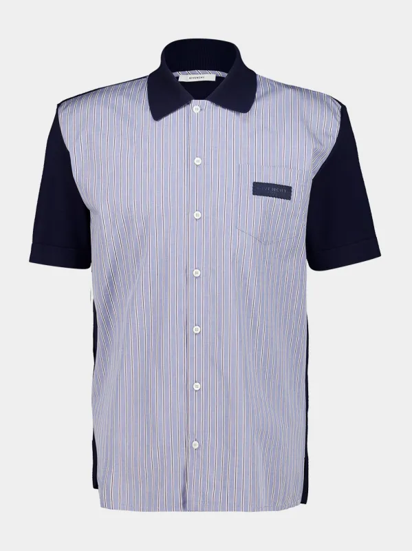 Navy Pinstripe Knit Mix Short-Sleeve Shirt made by Givenchy