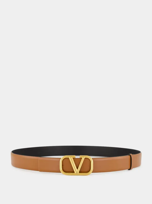 Selleria Brown V-Logo Buckle Belt made by Valentino Garavani