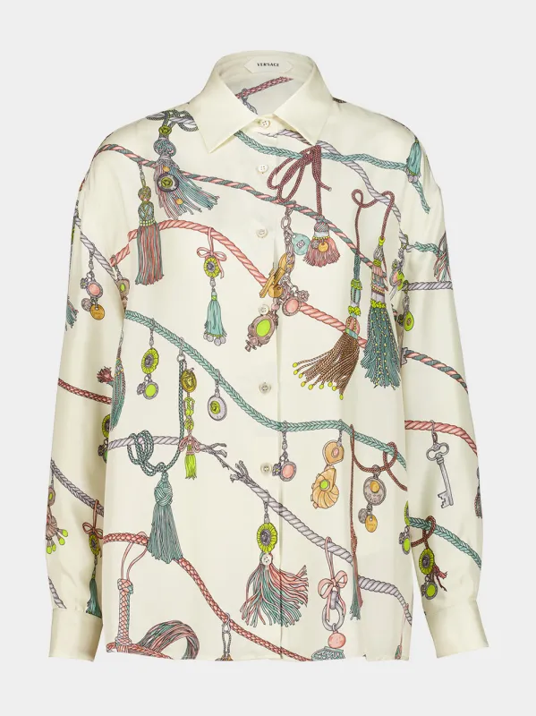 White Printed Silk Twill Shirt made by Versace