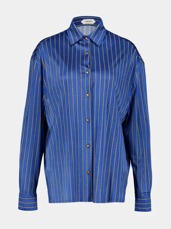Blue Greca Viscose Shirt made by Versace