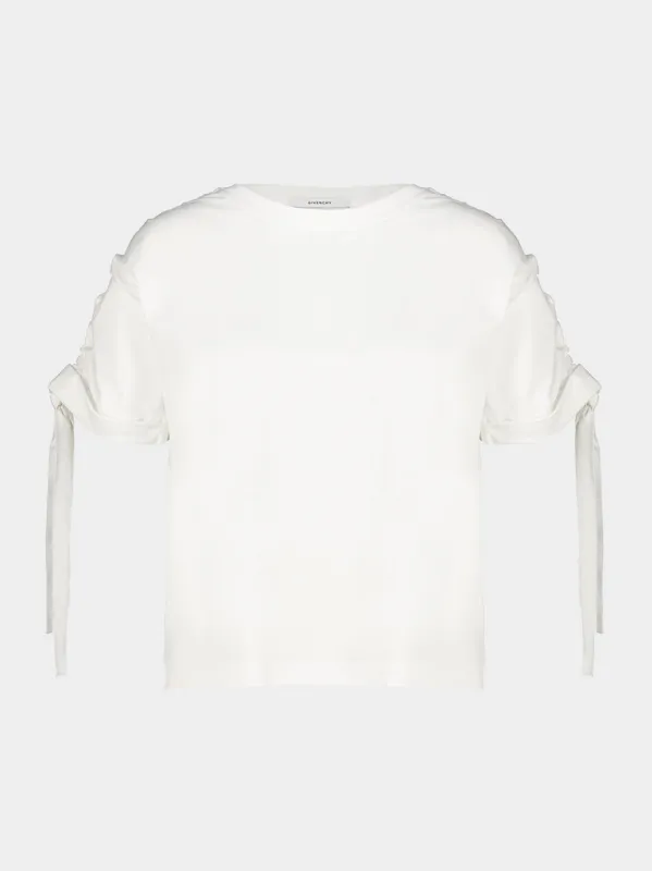 White Gathered Shoulder Cotton T-Shirt made by Givenchy