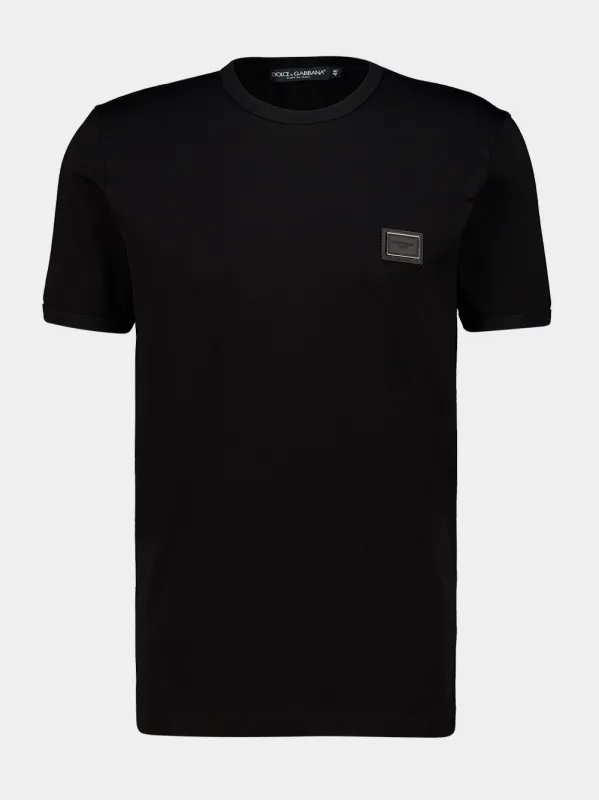 Black Cotton Logo Plate T-Shirt made by Dolce & Gabanna