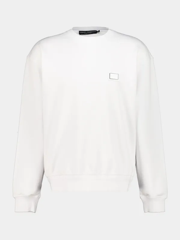 White Cotton Logo Patch Sweatshirt made by Dolce & Gabanna
