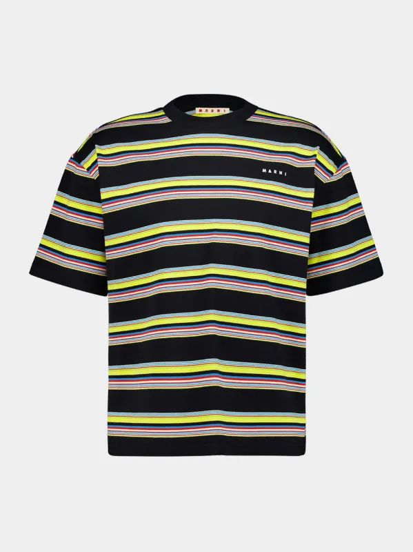 Black Multicolour Striped Cotton T-Shirt made by Marni