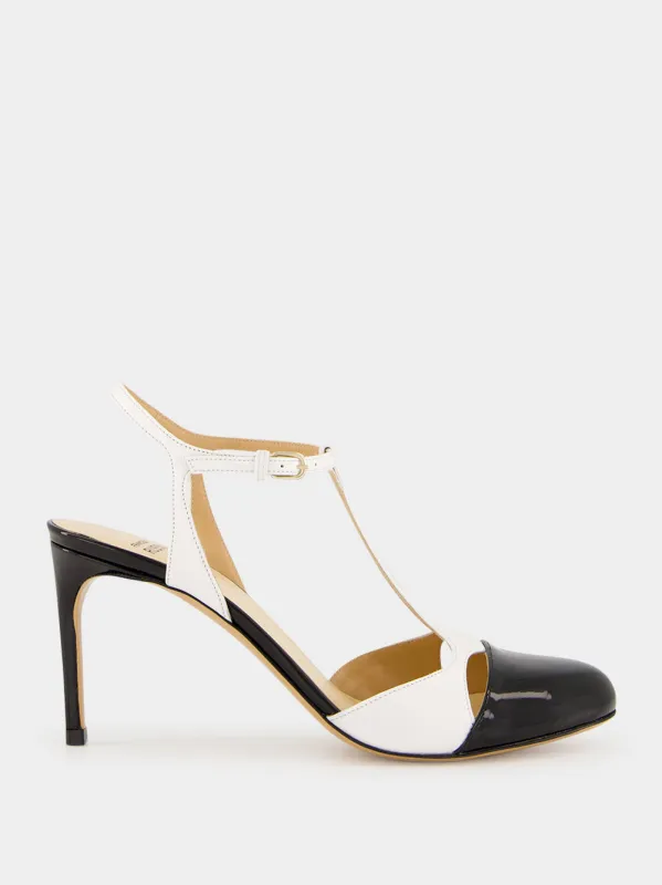 Black and White Patent Nappa T-Bar Pumps made by Francesco Russo