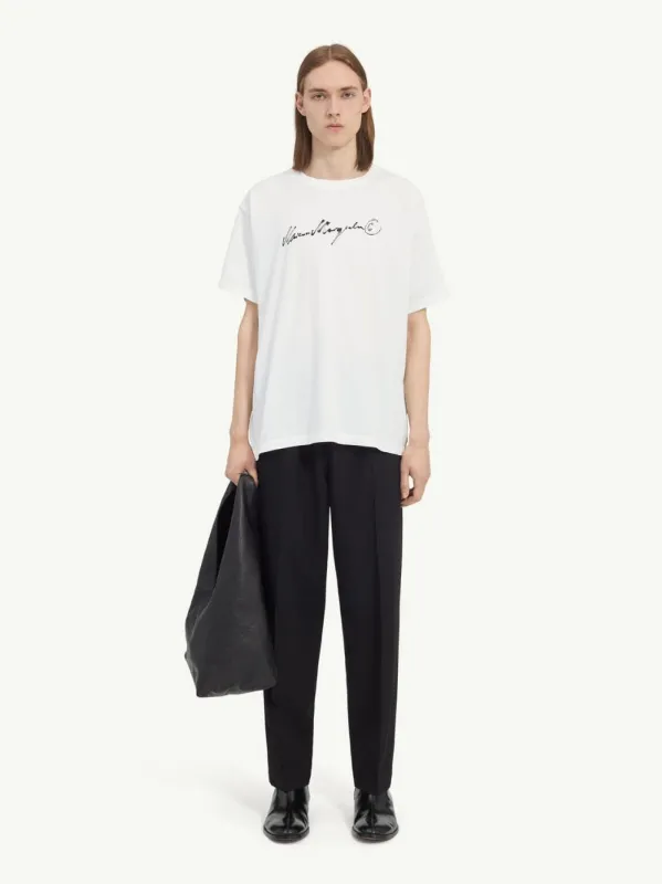 White Overdyed Script Jersey T-Shirt made by Maison Margiela