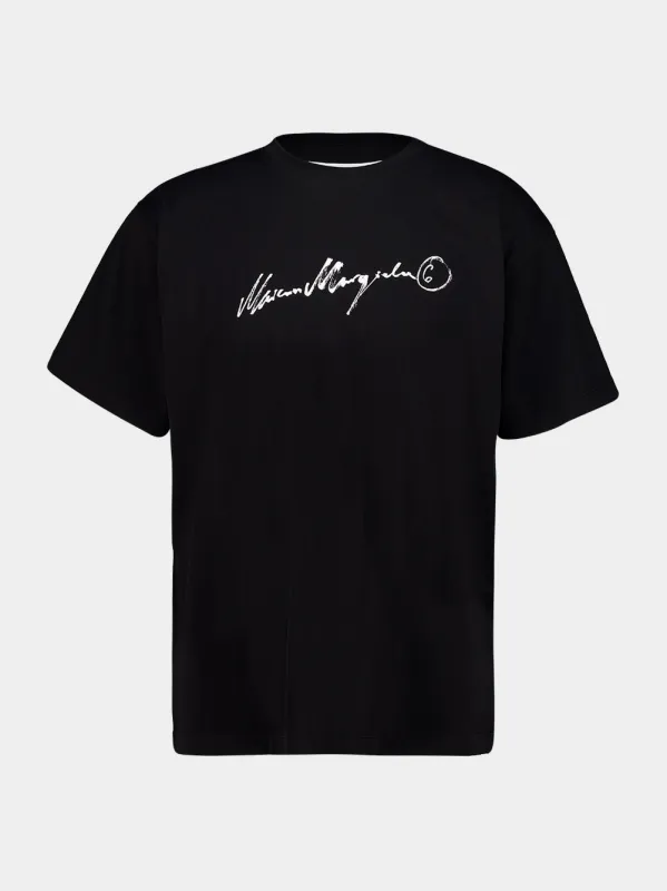 Black Overdyed Script Jersey T-Shirt made by Maison Margiela