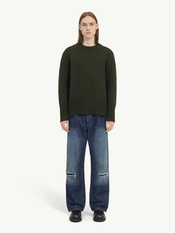 Khaki Wool Crew Neck Jumper made by Maison Margiela