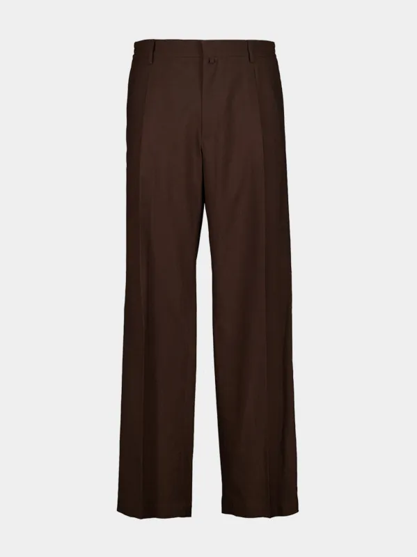 Brown Wool Wide-Leg Pleated Trousers made by Maison Margiela