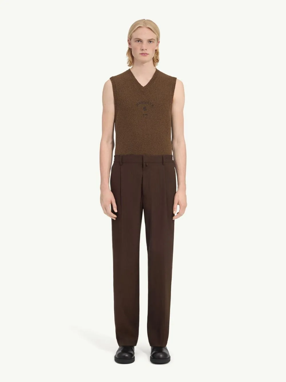 Brown Wool Wide-Leg Pleated Trousers sold by Fashion Clinic product image thumbnail 2