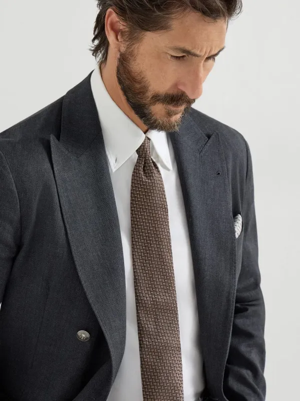Hazelnut Textured Silk Tie made by Brunello Cucinelli