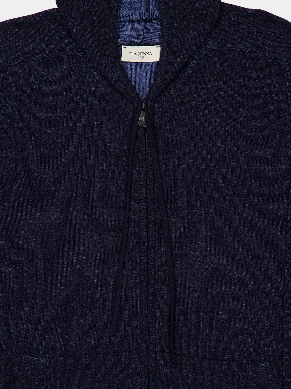Navy Blue Silk Linen Zip Hooded Sweatshirt sold by Fashion Clinic product image thumbnail 3