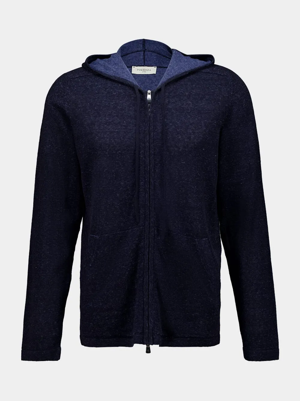 Navy Blue Silk Linen Zip Hooded Sweatshirt sold by Fashion Clinic