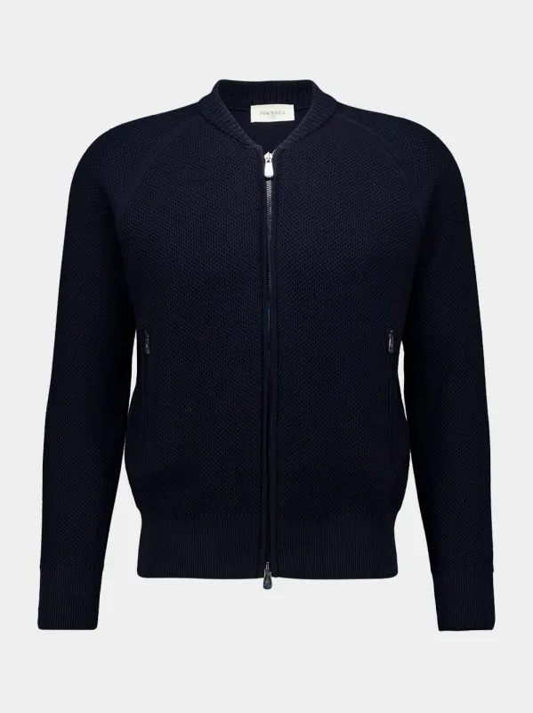 Navy Blue Zipped Cotton Bomber made by Fashion Clinic