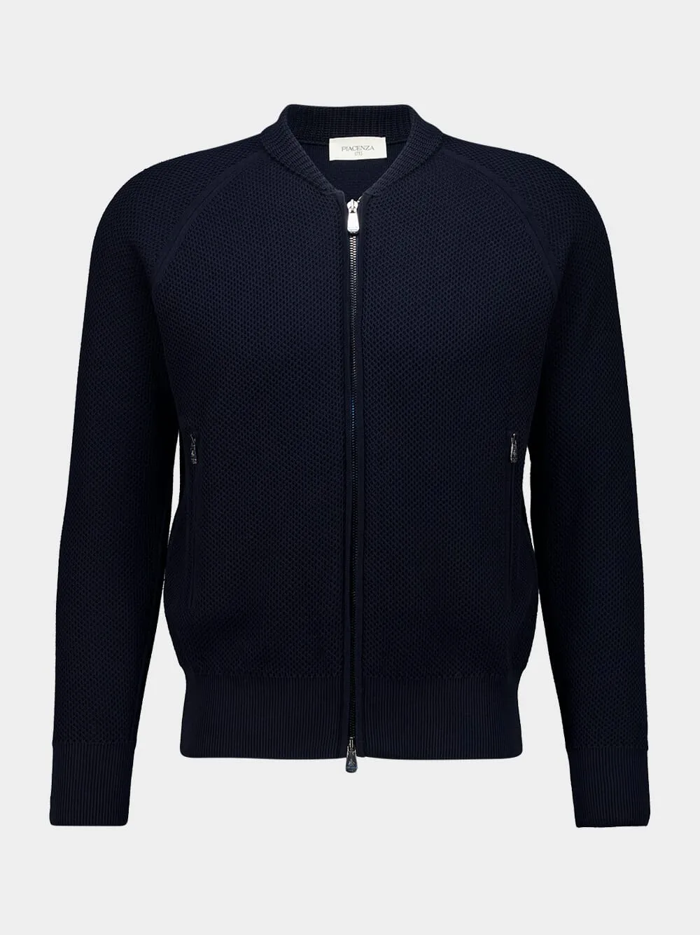Navy Blue Zipped Cotton Bomber sold by Fashion Clinic