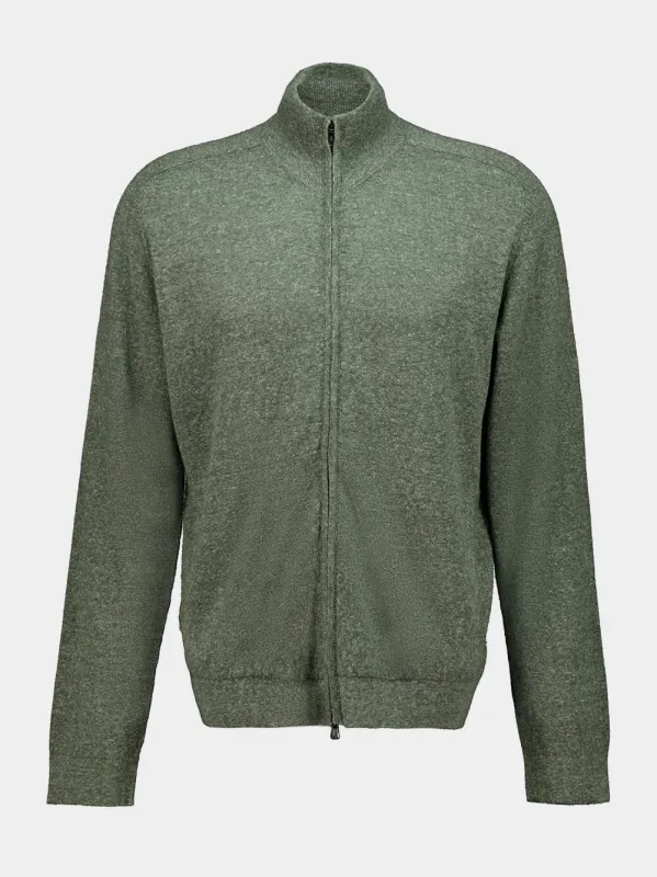 Olive Green Cashmere and Linen Zip Sweater made by Fashion Clinic