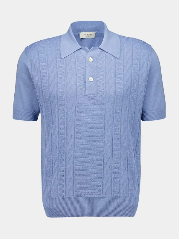 Celeste Blue Silk and Cotton Knit Polo made by Fashion Clinic