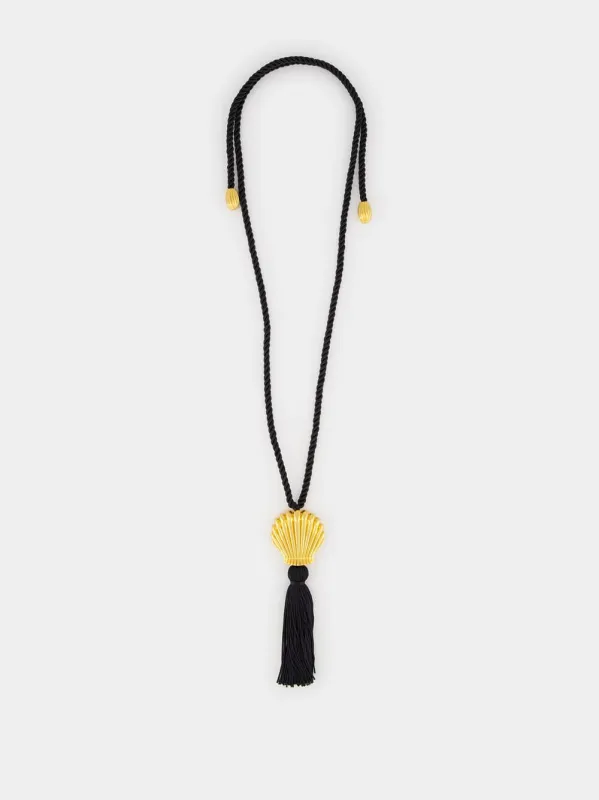 Black Éze Gold Shell Tassel Necklace made by Fashion Clinic