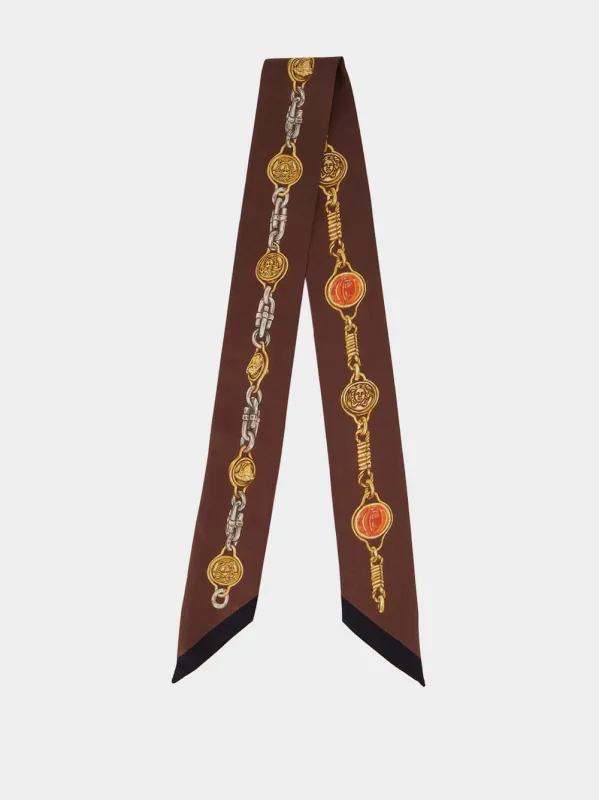 Brown Printed Silk Twill Ribbon made by Versace