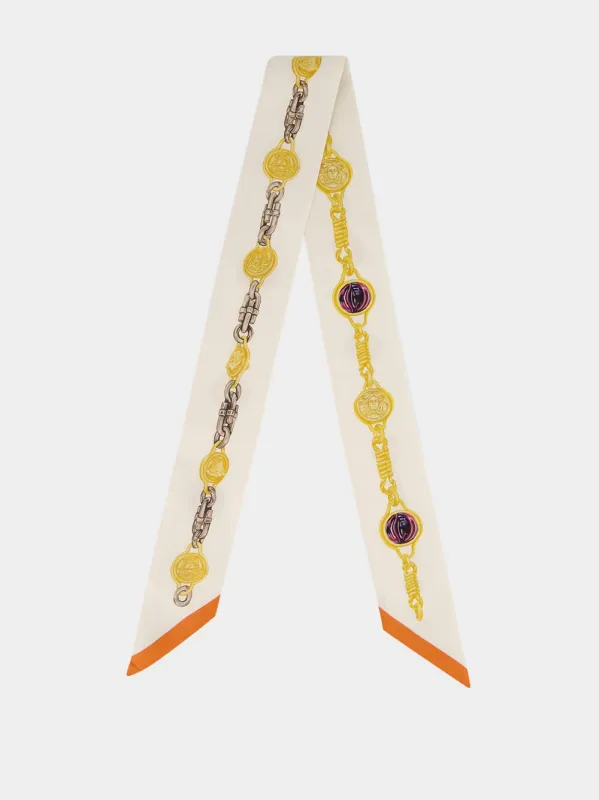 White Printed Silk Twill Ribbon made by Versace