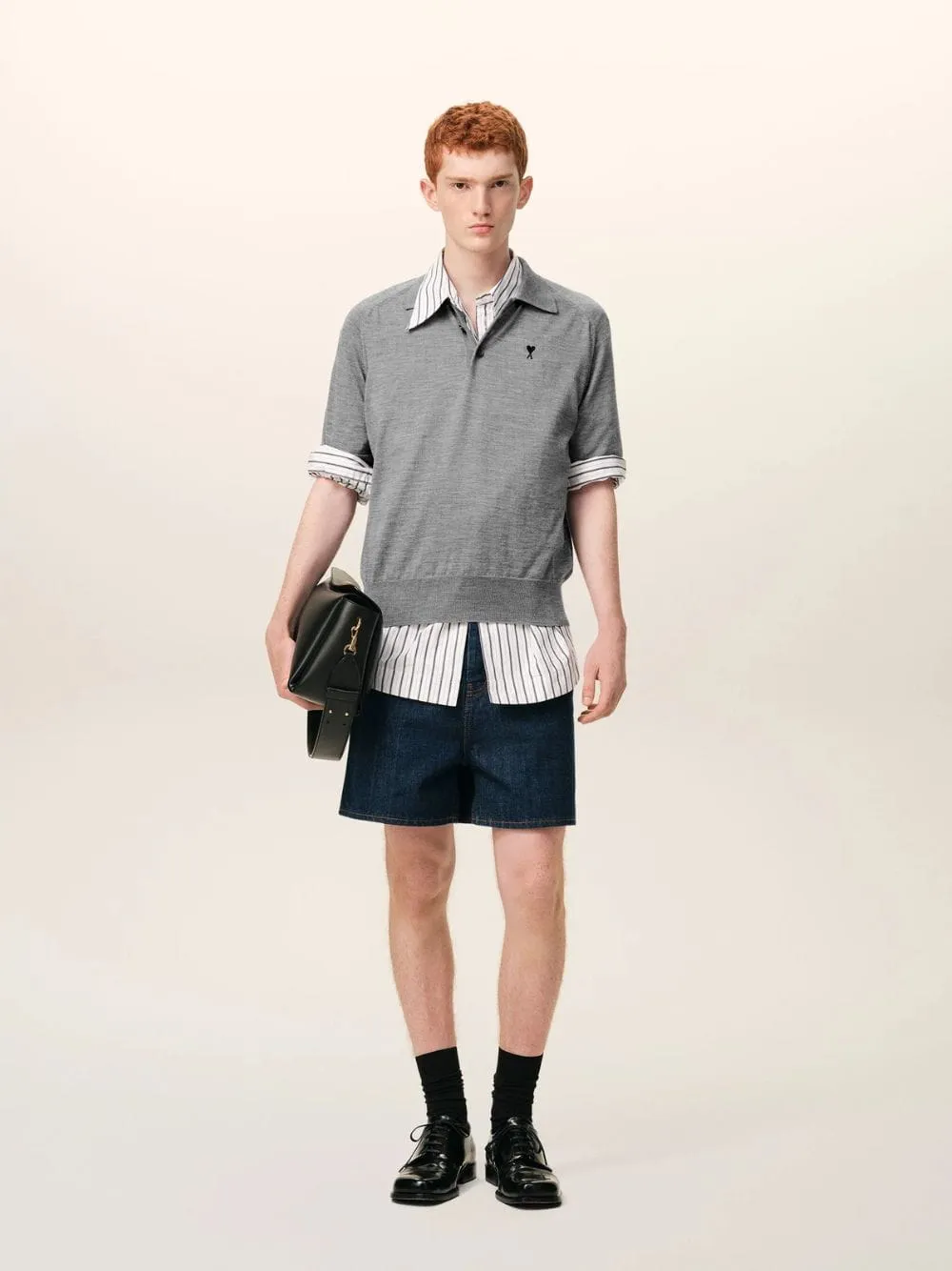 Grey Wool Short Sleeves Ami De Coeur Polo sold by Fashion Clinic product image thumbnail 3