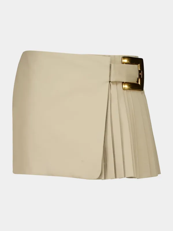 Beige Cotton Gabardine Mini Skirt with Belt Detail made by Balmain