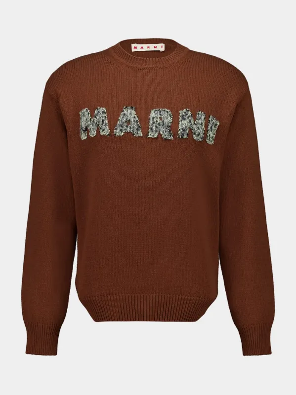 Brown Wool Logo Sweater made by Marni