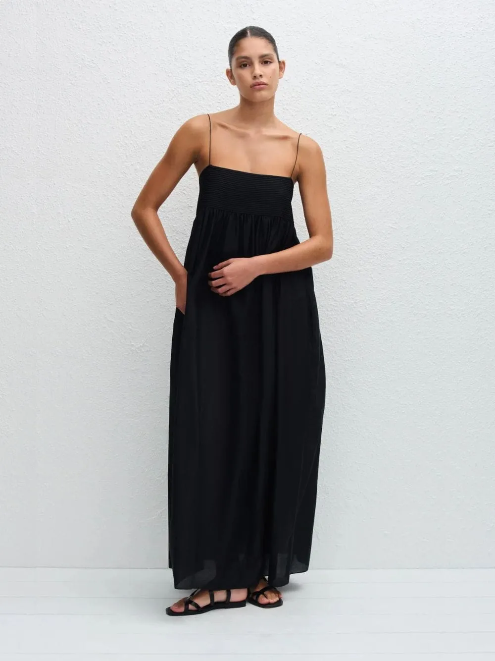 Black Empire Pintuck Bodice Dress sold by Fashion Clinic