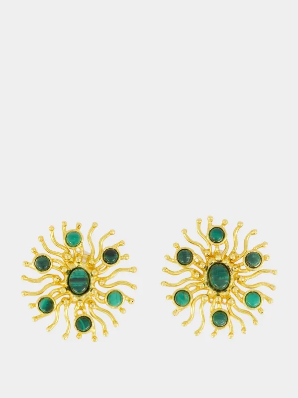 Sunshine Malachite Clip Earrings made by Fashion Clinic