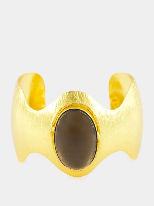 Gold BatWoman Cuff with Smoky Quartz made by Fashion Clinic
