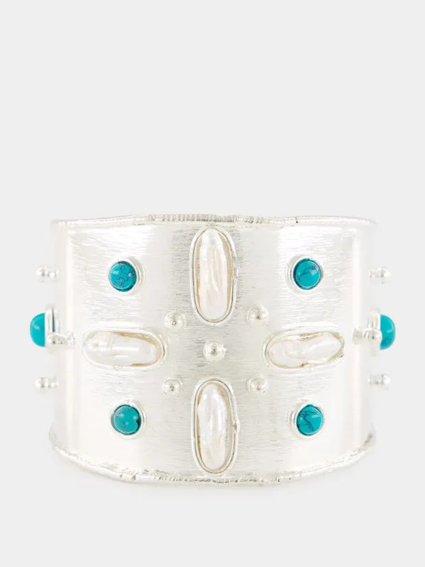 Silver Mojave Cuff with Turquoise made by Fashion Clinic